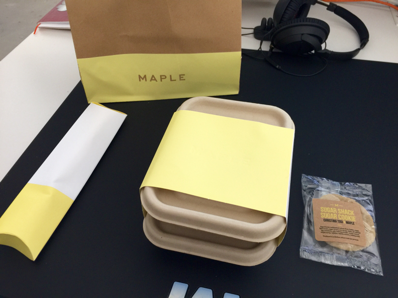 From left to right: Maple utensils, Maple bag, two Maple food containers, and a sugar cookie.